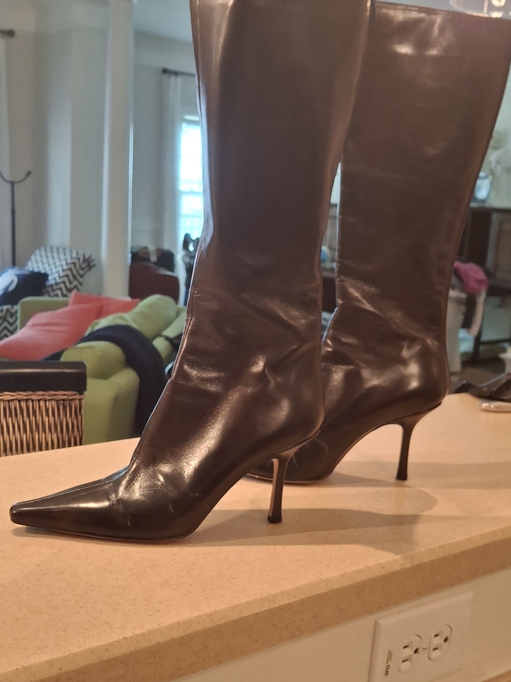 Jimmy Choo Dark Brown Leather Knee-High Stiletto Boots - Picture 2 of 7
